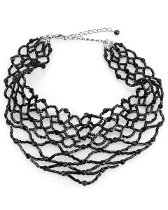 JCE4716-16 Rhodium Brass Necklace with Synthetic Synthetic Glass in Jet-16"