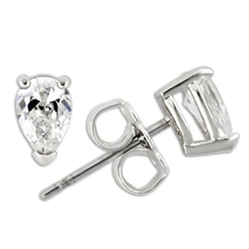 JCE163 Rhodium 925 Sterling Silver Earrings with AAA Grade CZ  in Clear