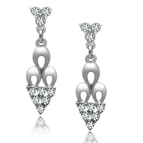 JCE1969 Rhodium White Metal Earrings with Top Grade Crystal  in Clear